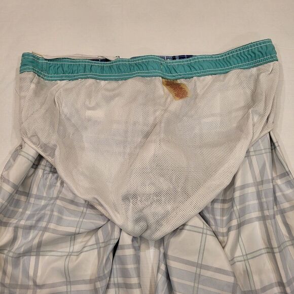 Merona Men's Large Swim Trunks Blue White Green Plaid Elastic Waist Drawstring - Picture 14 of 14